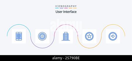 User Interface Blue 5 Icon Pack Including user interface. button. battery. arrow. interface Stock Vector