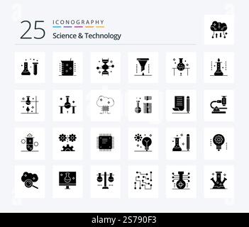 Science And Technology 25 Solid Glyph icon pack including science. laboratory. genetic modification. funnel. chemical laboratory Stock Vector