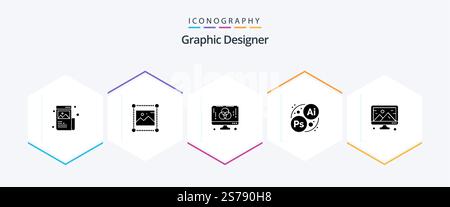Graphic Designer 25 Glyph icon pack including art. branding. graphics. creative. development Stock Vector