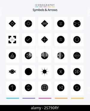 Creative Symbols & Arrows 25 Glyph Solid Black icon pack  Such As greatness. down. fence. circle. road symbols Stock Vector