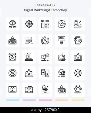 Creative Digital Marketing And Technology 25 OutLine icon pack  Such As cable. marketing. advertising. profile. premium Stock Vector