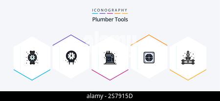 Plumber 25 FilledLine icon pack including . temperature. extractor. plumbing. pipe Stock Vector