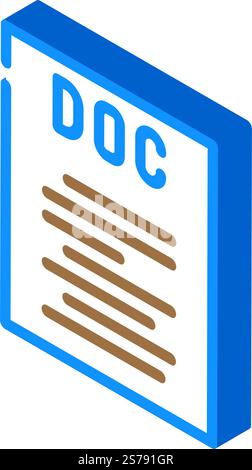 doc file format document isometric icon vector. doc file format document sign. isolated symbol illustration. doc file format document isometric icon vector illustration Stock Vector