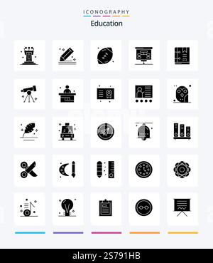 Creative Education 25 Glyph Solid Black icon pack  Such As statistics. graphic. stationery. chart. game Stock Vector