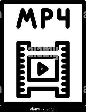 MP4 file icon line isolated on white background. Black flat thin icon ...
