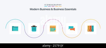 Modern Business And Business Essentials Flat 5 Icon Pack Including corporate. browser. basket. website. dustbin Stock Vector