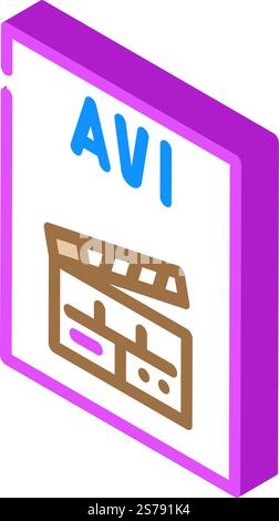 avi file format document isometric icon vector. avi file format document sign. isolated symbol illustration. avi file format document isometric icon vector illustration Stock Vector