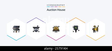 Auction 25 FilledLine icon pack including advertising. ok. information. mark. queen Stock Vector