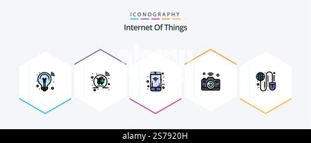Internet Of Things 25 FilledLine icon pack including global. internet of things. mobile. internet. camera Stock Vector