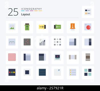 Layout 25 Flat Color icon pack including grid. analytics. wireframe. options. control Stock Vector
