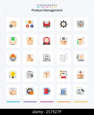 Creative Product Management 25 Flat icon pack  Such As product. options. configuration. optimization. system Stock Vector