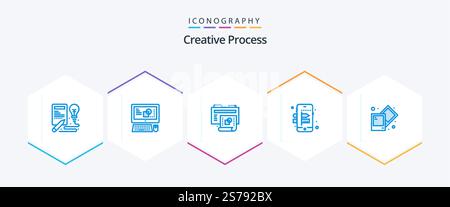 Creative Process 25 Blue icon pack including photo. creative. creative. process. mobile Stock Vector