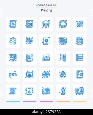 Creative Printing 25 Blue icon pack  Such As leaf. eco. layers. color wheel. creative Stock Vector