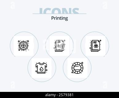 Printing Line Icon Pack 5 Icon Design. green. rgb. catalog. design. sample Stock Vector