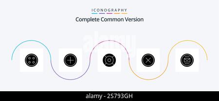 Complete Common Version Glyph 5 Icon Pack Including cross. circle. new. ux. help Stock Vector