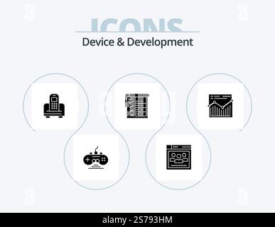 Device And Development Glyph Icon Pack 5 Icon Design. web. qa. device. report. checklist Stock Vector