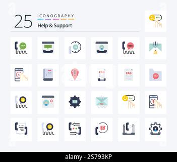 Help And Support 25 Flat Color icon pack including guide. book. email. support. help Stock Vector