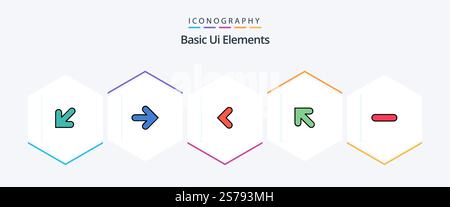 Basic Ui Elements 25 FilledLine icon pack including minus. delete. arrow. left. arrow Stock Vector
