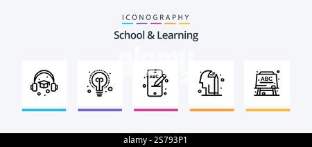 School And Learning Line 5 Icon Pack Including . graduation. timer. education. tube. Creative Icons Design Stock Vector