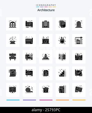 Creative Architecture 25 Glyph Solid Black icon pack  Such As frame. file. resort. enterprise architecture. deliverable Stock Vector