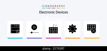 Devices Glyph 5 Icon Pack Including devices. technology. devices. set. devices. Creative Icons Design Stock Vector