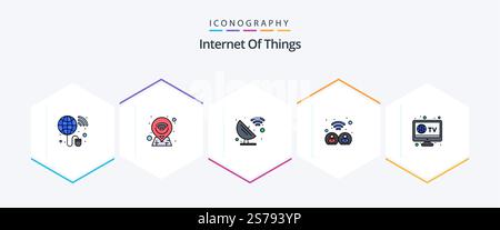 Internet Of Things 25 FilledLine icon pack including . television. satellite dish. smart. internet Stock Vector