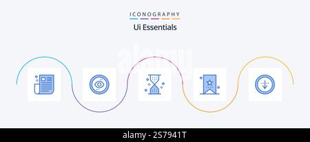 Ui Essentials Blue 5 Icon Pack Including education. book. ui. wait. timer Stock Vector