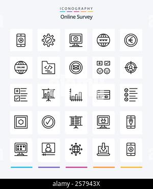 Creative Online Survey 25 OutLine icon pack  Such As www. online . tick. business . online Stock Vector