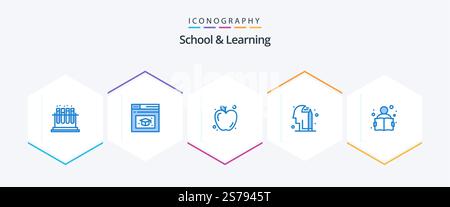 School And Learning 25 Blue icon pack including . reading. food. knowledge. pencile Stock Vector