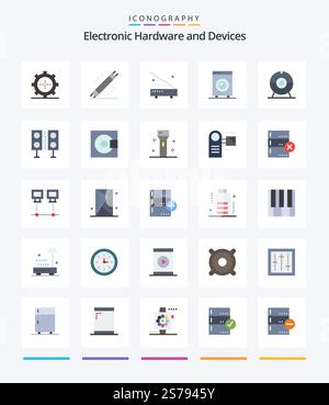 Creative Devices 25 Flat icon pack  Such As devices. speaker. hardware. products. devices Stock Vector