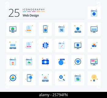 Web Design 25 Flat Color icon pack including setting. tools. document. repair. tablet Stock Vector