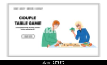 couple table game vector. family home, fun leisure, board happy, childhood man, play couple table game web flat cartoon illustration. couple table game vector Stock Vector