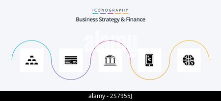 Business Strategy And Finance Glyph 5 Icon Pack Including . court . credit card . finance . bank Stock Vector