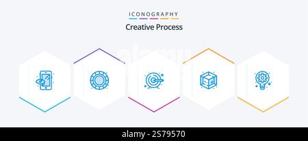 Creative Process 25 Blue icon pack including . gear. target. bulb. creative Stock Vector