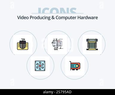 Video Producing And Computer Hardware Line Filled Icon Pack 5 Icon Design. power. computer. engineering. ac. cables Stock Vector
