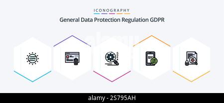 Gdpr 25 FilledLine icon pack including surveillance. search. gdpr. file. mobile Stock Vector