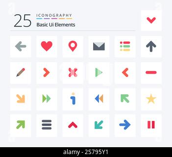 Basic Ui Elements 25 Flat Color icon pack including task. sand. map. mail. sms Stock Vector