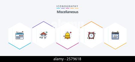 Miscellaneous 25 FilledLine icon pack including development. bell. watch. alarm Stock Vector