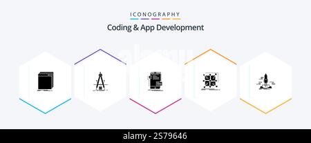 Coding And App Development 25 Glyph icon pack including app. data. refinement. developer. mobile Stock Vector