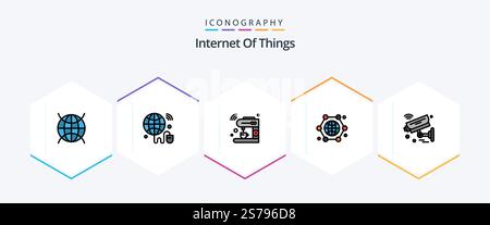 Internet Of Things 25 FilledLine icon pack including internet of things. globe. coffee. connection. wifi Stock Vector