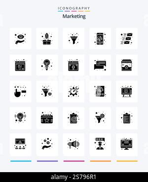 Creative Marketing 25 Glyph Solid Black icon pack  Such As mail. speaker. package. mobile. advertising Stock Vector