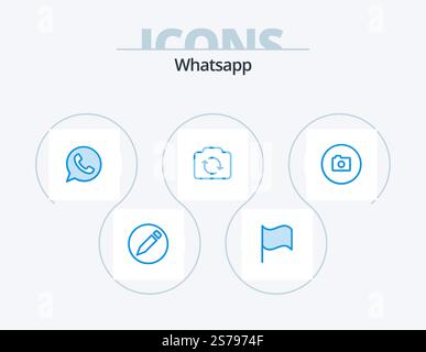 Whatsapp Blue Icon Pack 5 Icon Design. ui. image. telephone. camera. basic Stock Vector