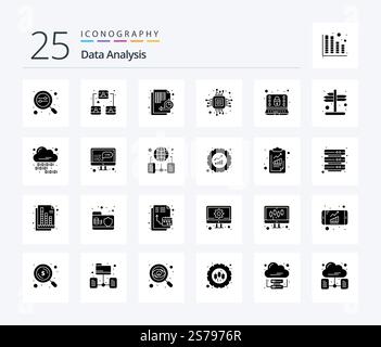 Data Analysis 25 Solid Glyph icon pack including microchip. computer. user. chip. time Stock Vector
