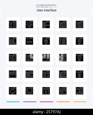 Creative User Interface 25 Glyph Solid Black icon pack  Such As upload. communication. search.. interface Stock Vector
