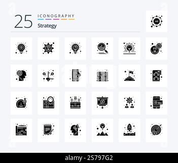 Strategy 25 Solid Glyph icon pack including idea. concept. solution. bulb. plan Stock Vector
