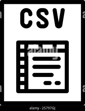 csv file format document line icon vector. csv file format document sign. isolated contour symbol black illustration. csv file format document line icon vector illustration Stock Vector