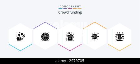 Crowdfunding 25 Glyph icon pack including wormhole. hole. bank. black hole. stock Stock Vector