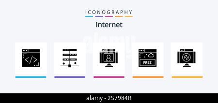Internet Glyph 5 Icon Pack Including delete. technology. communications. internet. access. Creative Icons Design Stock Vector