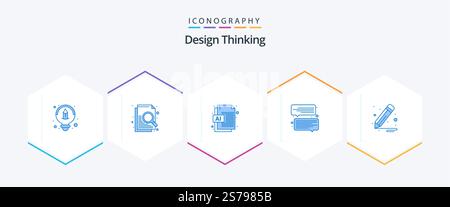 Design Thinking 25 Blue icon pack including . . file. pencil. brush Stock Vector