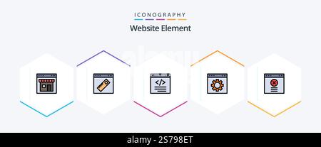 Website Element 25 FilledLine icon pack including interface. browser. web. interface. coding Stock Vector
